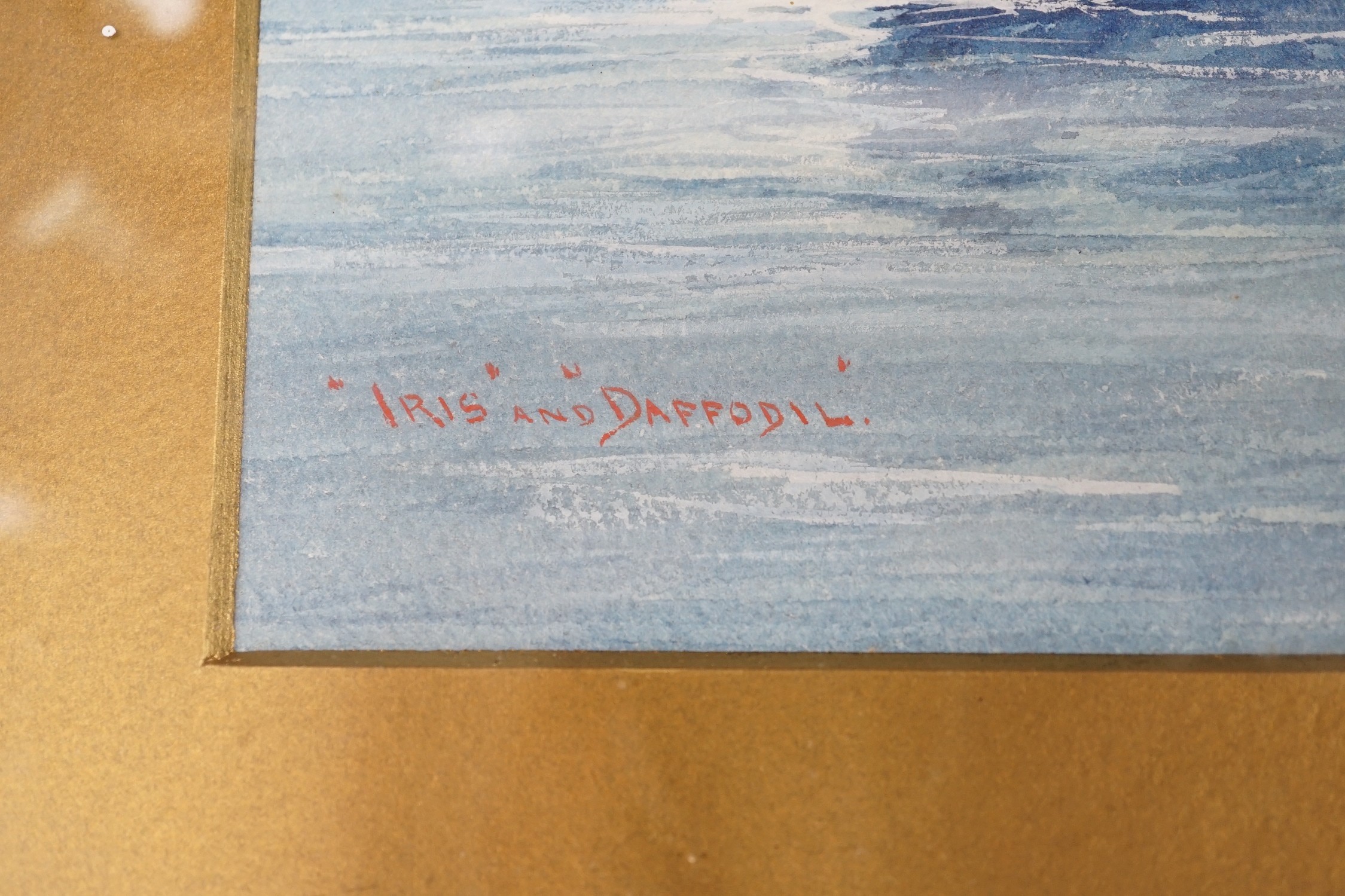 Gerald M Burn (1862-1945), watercolour, 'Iris and Daffodil', tug boats at sea, signed, 22 x 39cm